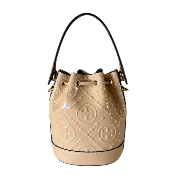 Tory Burch Mini T Monogram Bucket Bag Warm Chai Patent Leather w/Dust Bag - Picture 6 of 16